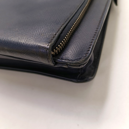 PRADA Dark Blue Leather Handbag Silver Hardware-(SKU)-954413734