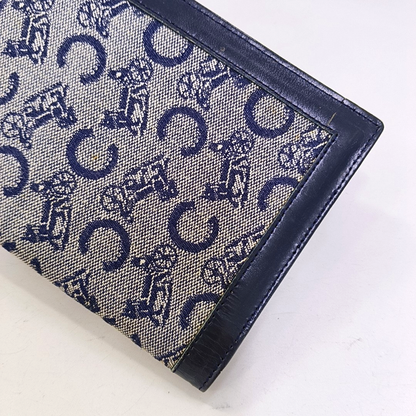 CELINE Dark Blue Canvas Embossed Wallet Golden hardware-(SKU)-960315940