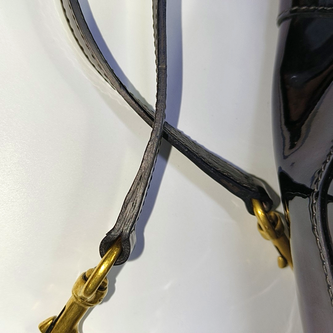GUCCI Horsebit 1955 Black Patent Leather Saddle Bag Crossbody Bag Tote Bag Golden hardware Removable shoulder strap-(SKU)-933334082