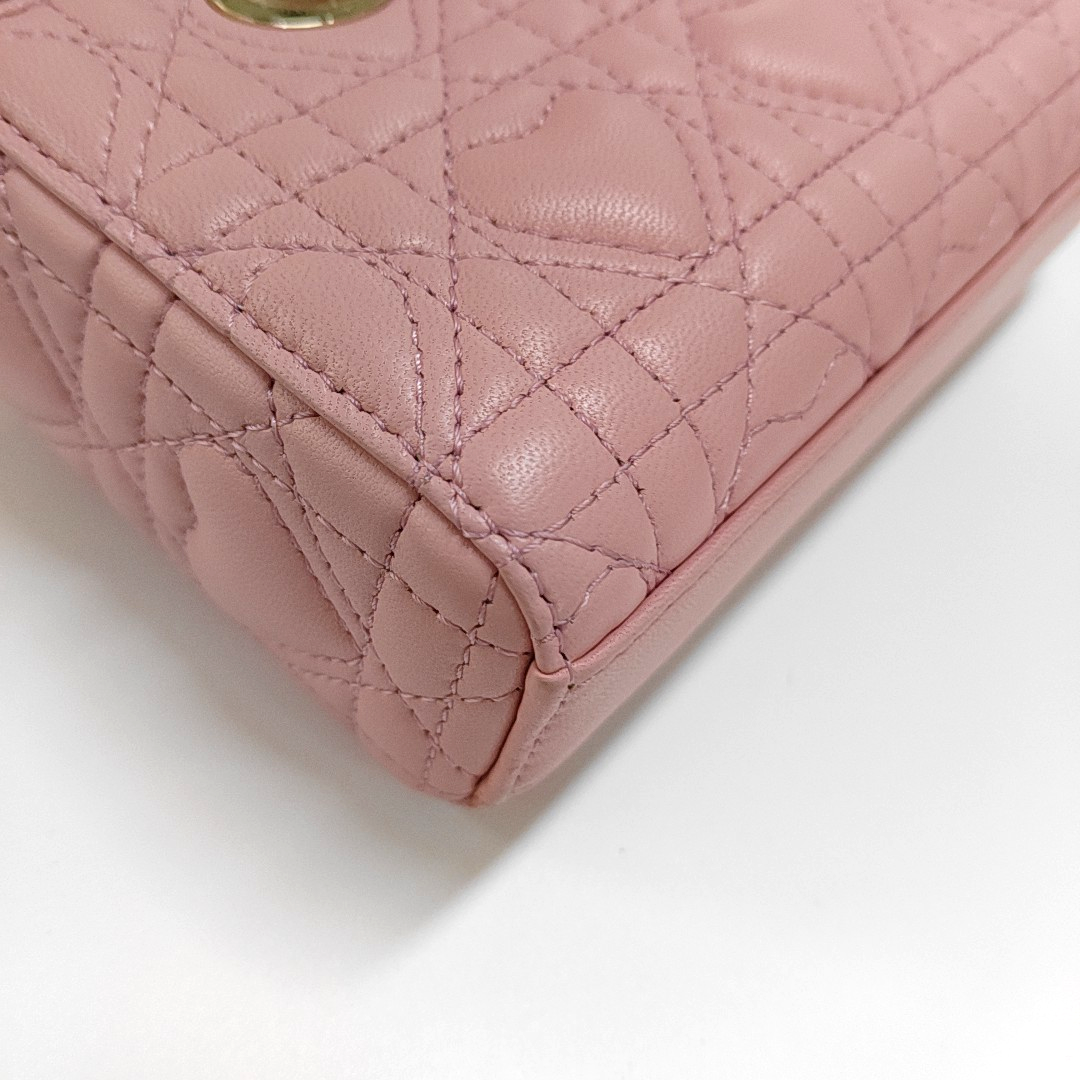DIOR Lady D-Joy Super Mini Pink Lamb Skin Wicker Stitched Crossbody Shoulder Bag Handbag Tote Bag Golden Hardware 2 Removable Straps-(SKU)-962810919