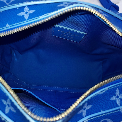 LOUIS VUITTON SOFT TRUNK Blue Coated Canvas Monogram Crossbody Bag with Silver Hardware and Detachable Strap-(SKU)-963244300