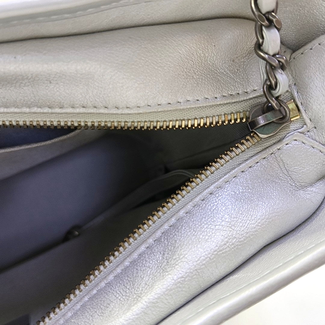 CHANEL GABRIELLE Medium Silver Calfskin Quilted Crossbody Shoulder Bag Detachable Strap-(SKU)-968143372