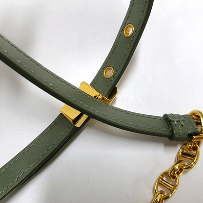 DIOR Dior Caro Medium Green Lamb Skin Monogram Quilted Crossbody Bag, Shoulder Bag, Golden Hardware-(SKU)-961613403