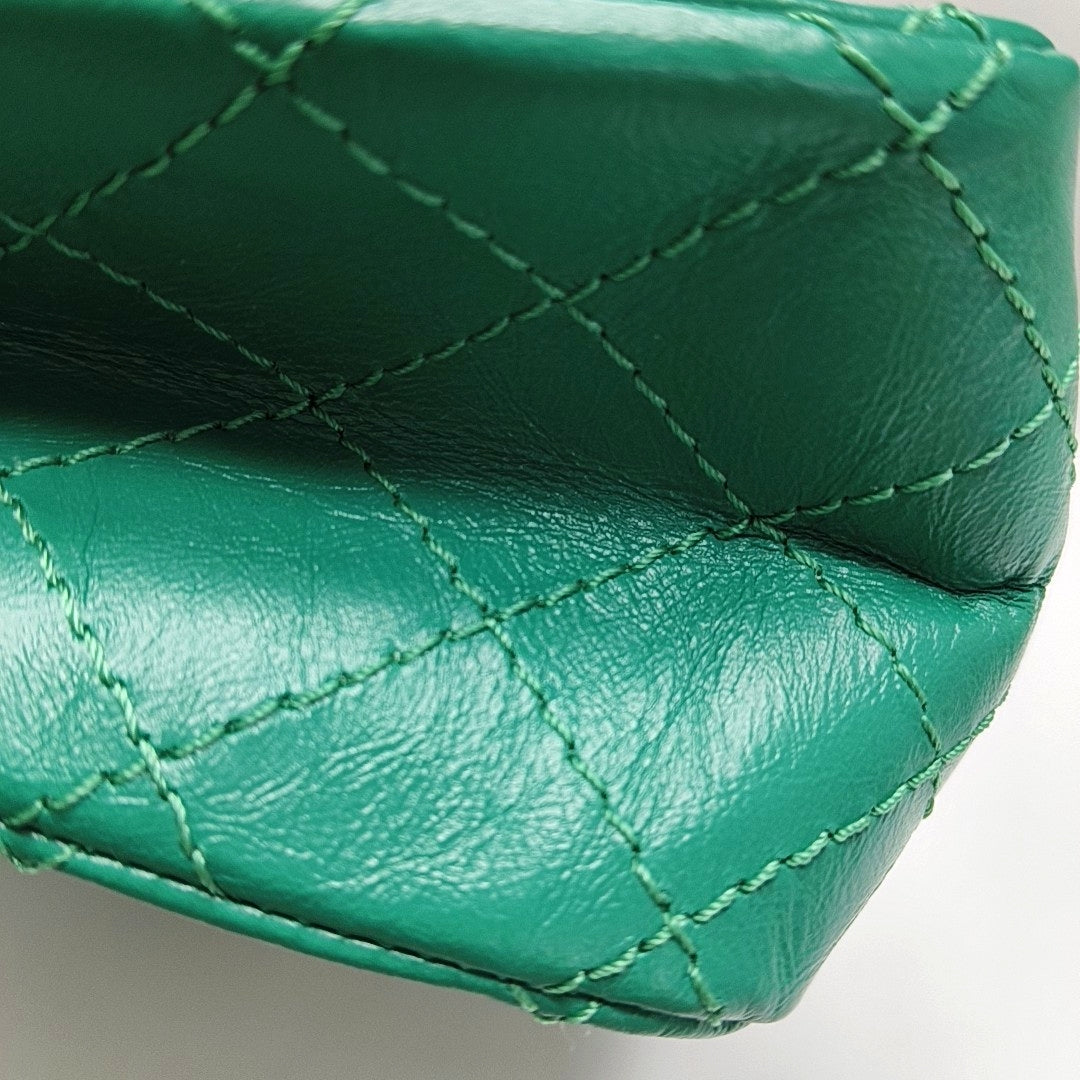 CHANEL 2.55 Mini Green Leather Quilted Chain Crossbody Shoulder Bag with Gold Hardware, 28 Clasps-(SKU)-971035161