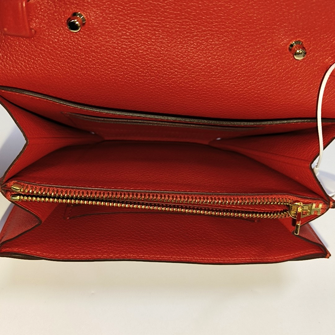 HERMÈS Convoyeur Mini Tomato Red Evercolor Leather Shoulder Bag with Detachable Strap, Silver Hardware, X, Detachable Strap-(SKU)-955932809