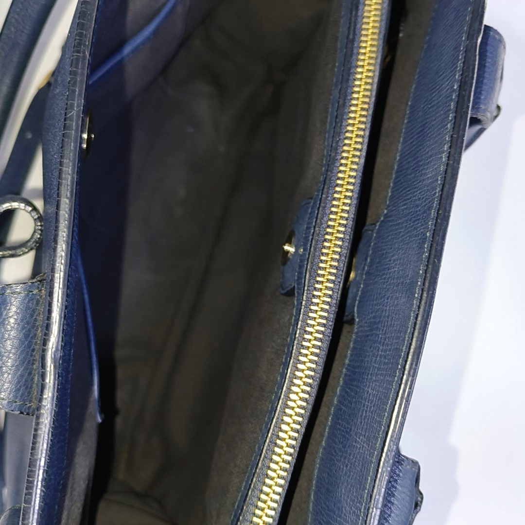 BURBERRY The Banner Medium size Dark Blue Leather Shoulder Tote Crossbody Bag Golden hardware Removable shoulder strap-(SKU)-947520458