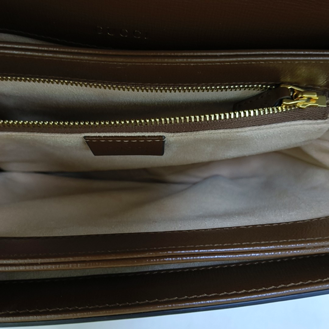 GUCCI Horsebit 1955 Small Size Khaki Coated Canvas Monogram Printed Saddle Bag Crossbody Bag Shoulder Bag Gold Hardware-(SKU)-958962620