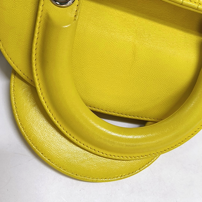 DIOR Lady Dior Small Size Yellow Lamb Skin Cannage Quilted Diaper Bag Crossbody Shoulder Bag Handbag Silver Hardware Removable Strap-(SKU)-962480744