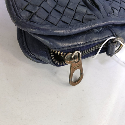 BOTTEGA VENETA Dark Blue Sheepskin Woven Single Shoulder Bag Handbag Ruthenium color hardware Removable shoulder strap-(SKU)-954022155