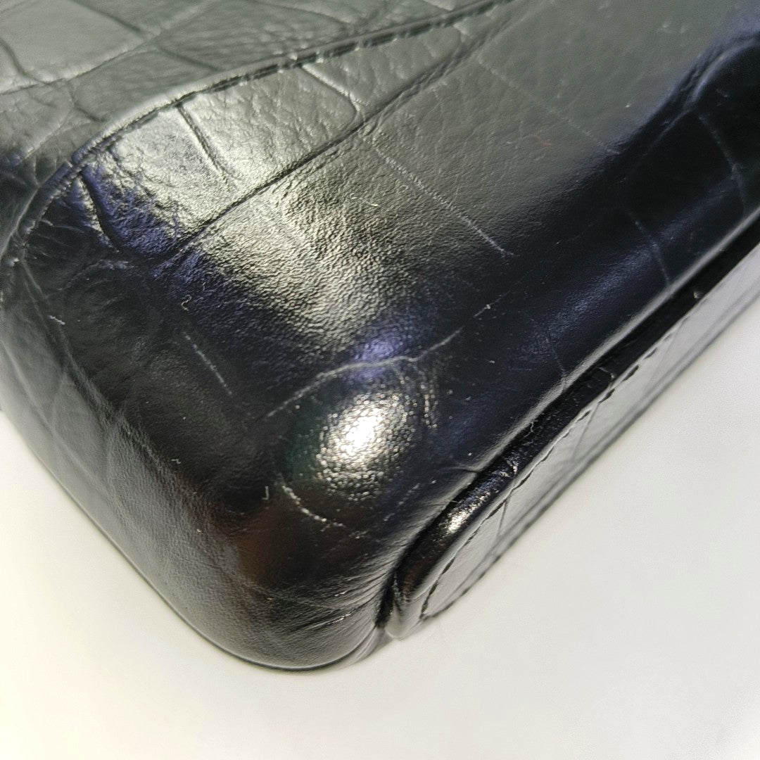 CHANEL GABRIELLE Extra Mini Black Calfskin Crocodile Shoulder Bag, Crossbody Bag with Detachable Strap and Gold/Silver Ruthenium Hardware-(SKU)-967352909