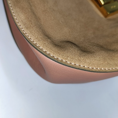 Chloé Drew Medium size Pink Suede Piggy Bank Bag Crossbody Bag Shoulder Bag Golden hardware Removable shoulder strap-(SKU)-13484103