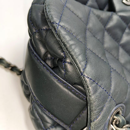 CHANEL CLASSIC FLAP Medium Deep Blue Lamb Skin Cannage Quilted Single Shoulder Bag Crossbody Bag Silver Hardware 18 Clasp-(SKU)-970159990