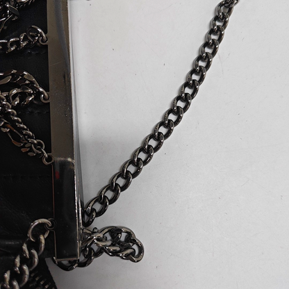 CHANEL CHOCOLATE BAR Black Lamb Skin Quilted Shoulder Bag, Handbag with Silver Hardware, 8 compartments-(SKU)-946413331