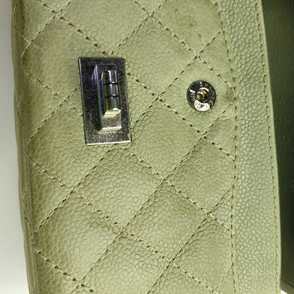 CHANEL 2.55 Green Calfskin Quilted Diamond Stitch Single Shoulder Bag Silver Hardware 17 Clasp-(SKU)-968981513