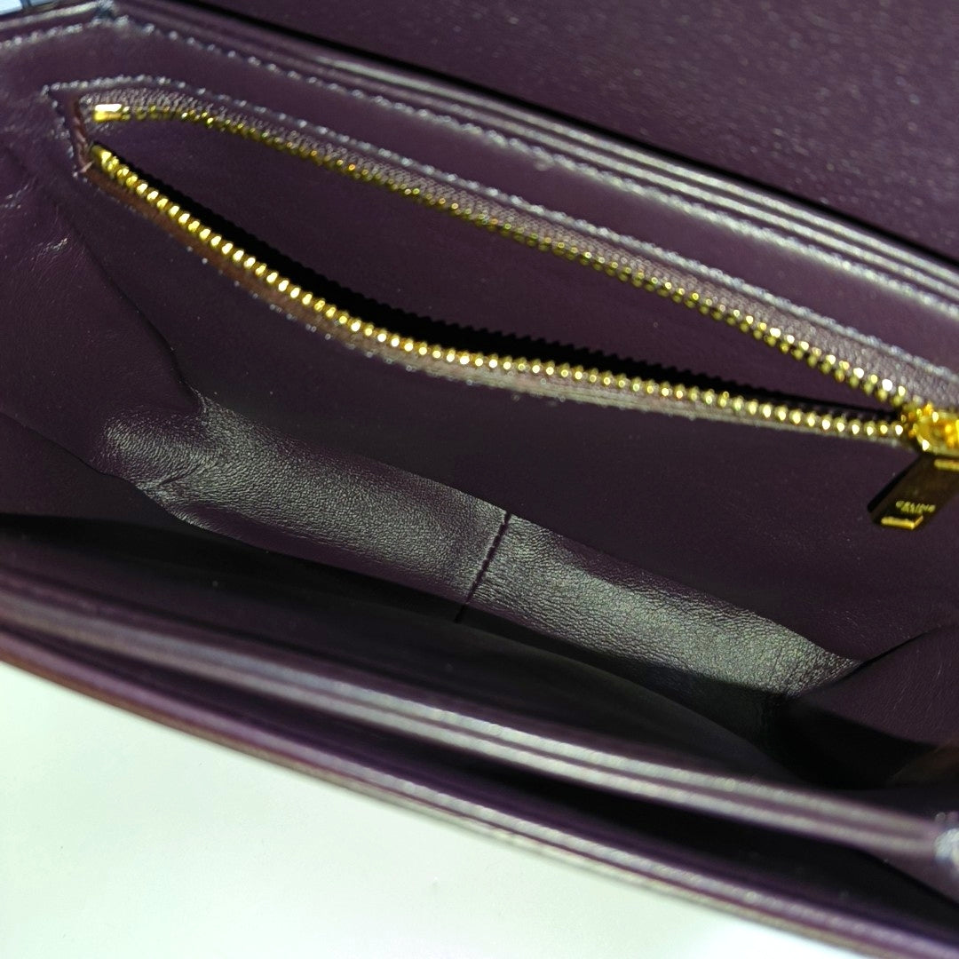 CELINE TRIOMPHE Dark Purple Calf Leather Triumph Monogram Single Shoulder Bag Golden Hardware-(SKU)-969606927