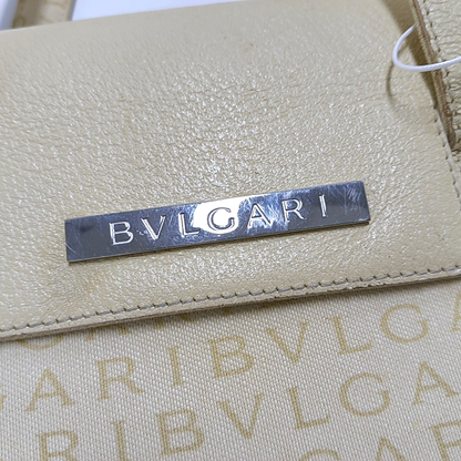 BVLGARI LA MANIE DES LOGOS Beige Canvas Floral Handbag Single Shoulder Bag Silver Hardware-(SKU)-954098204