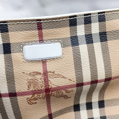 BURBERRY Khaki Coated Canvas Warhorse Plaid Crossbody Shoulder Bag Golden hardware-(SKU)-954930104