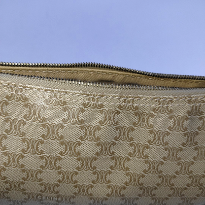 CELINE Khaki Coated Canvas Triumph Grained Shoulder Bag Handbag Golden hardware-(SKU)-942940158