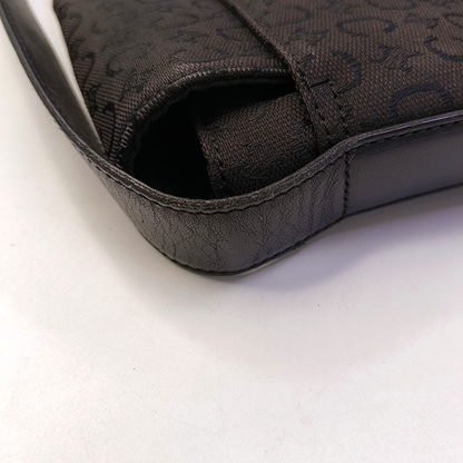 CELINE Black Fabric Quilted Crossbody Bag Silver Hardware-(SKU)-959495056