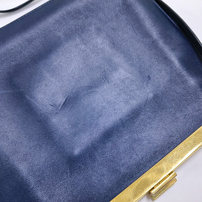CELINE Box Bag Dark Blue Leather Crossbody Shoulder Bag Golden hardware-(SKU)-957943140