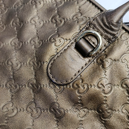GUCCI Heart Bit Brown cowhide monogram textured handbag, crossbody bag Golden hardware-(SKU)-953515962