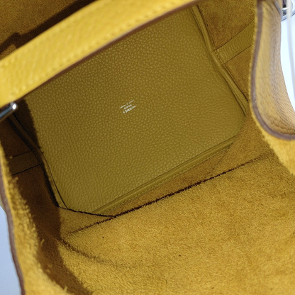 HERMÈS Picotin Lock 22 Yellow Clemence Calfskin Basket Handbag with Silver Hardware and C Stamp-(SKU)-946053978