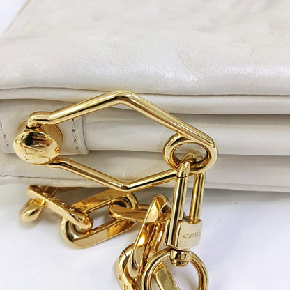 LOUIS VUITTON COUSSIN Small White Lamb Skin Embossed Crossbody Shoulder Bag Gold Hardware 2 Removable Straps-(SKU)-969252517