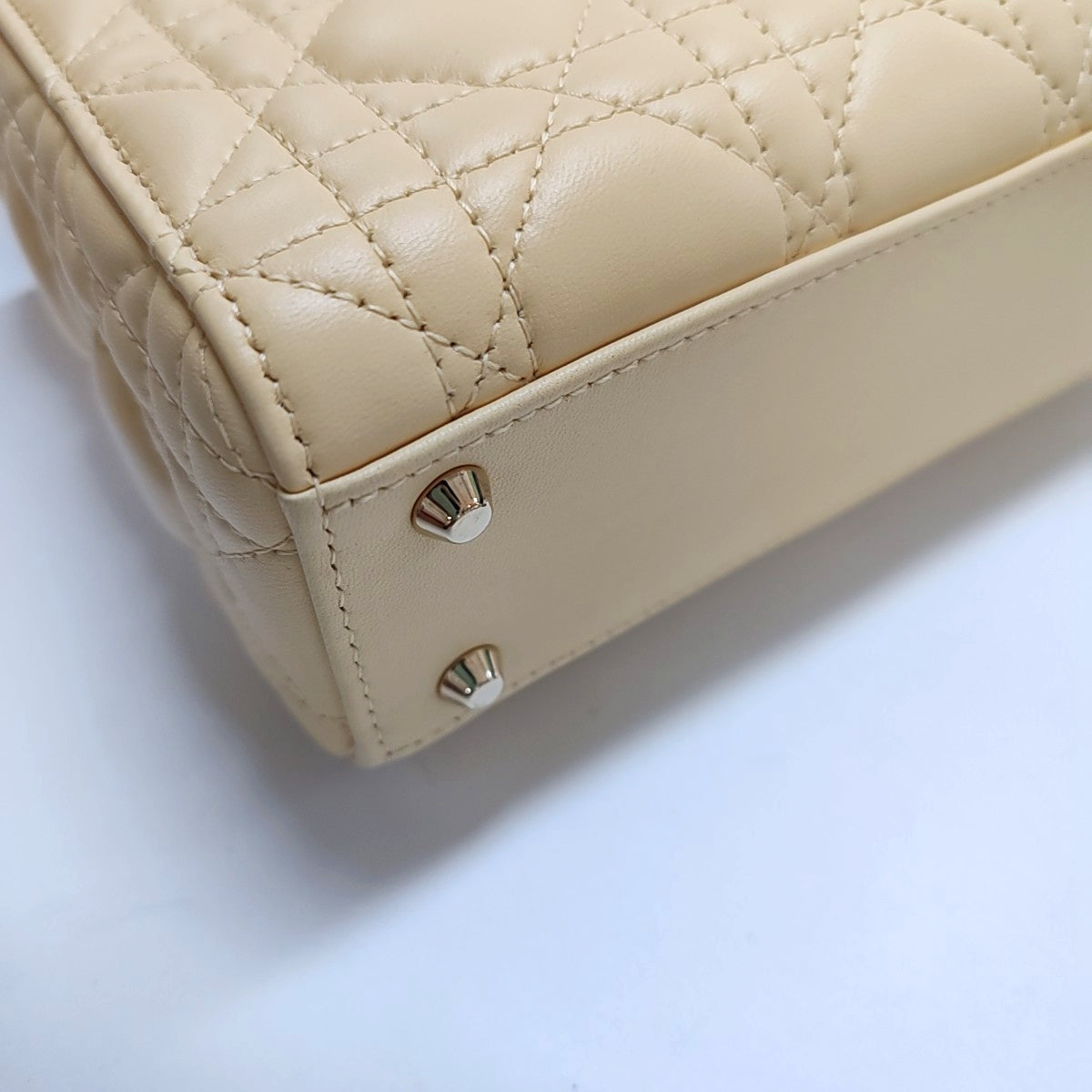 DIOR Lady Dior Mini Light Yellow Lamb Skin Quilted Three Compartments Shoulder Bag Tote Crossbody Bag with Detachable Strap-(SKU)-967633936