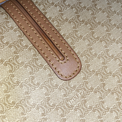 CELINE TABOU Beige coated canvas triumph gate single shoulder bag crossbody bag Golden hardware-(SKU)-14368008