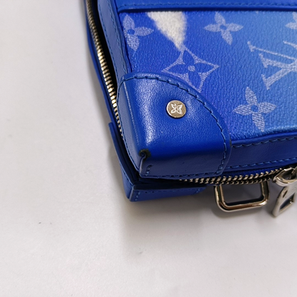 LOUIS VUITTON WALLET TRUNK Blue Coated Canvas Monogram Printed Sling Bag Handbag Single Shoulder Bag Silver Hardware Removable Strap-(SKU)-956381816