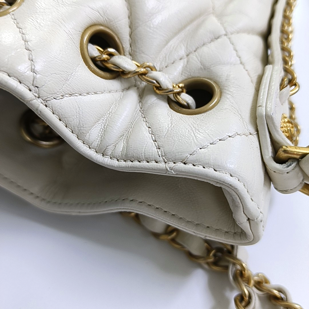 CHANEL DRAWSTRING Large White Lamb Leather Quilted Shoulder Bag with Removable Strap-(SKU)-963594078