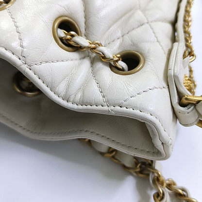 CHANEL DRAWSTRING Large White Lamb Leather Quilted Shoulder Bag with Removable Strap-(SKU)-963594078