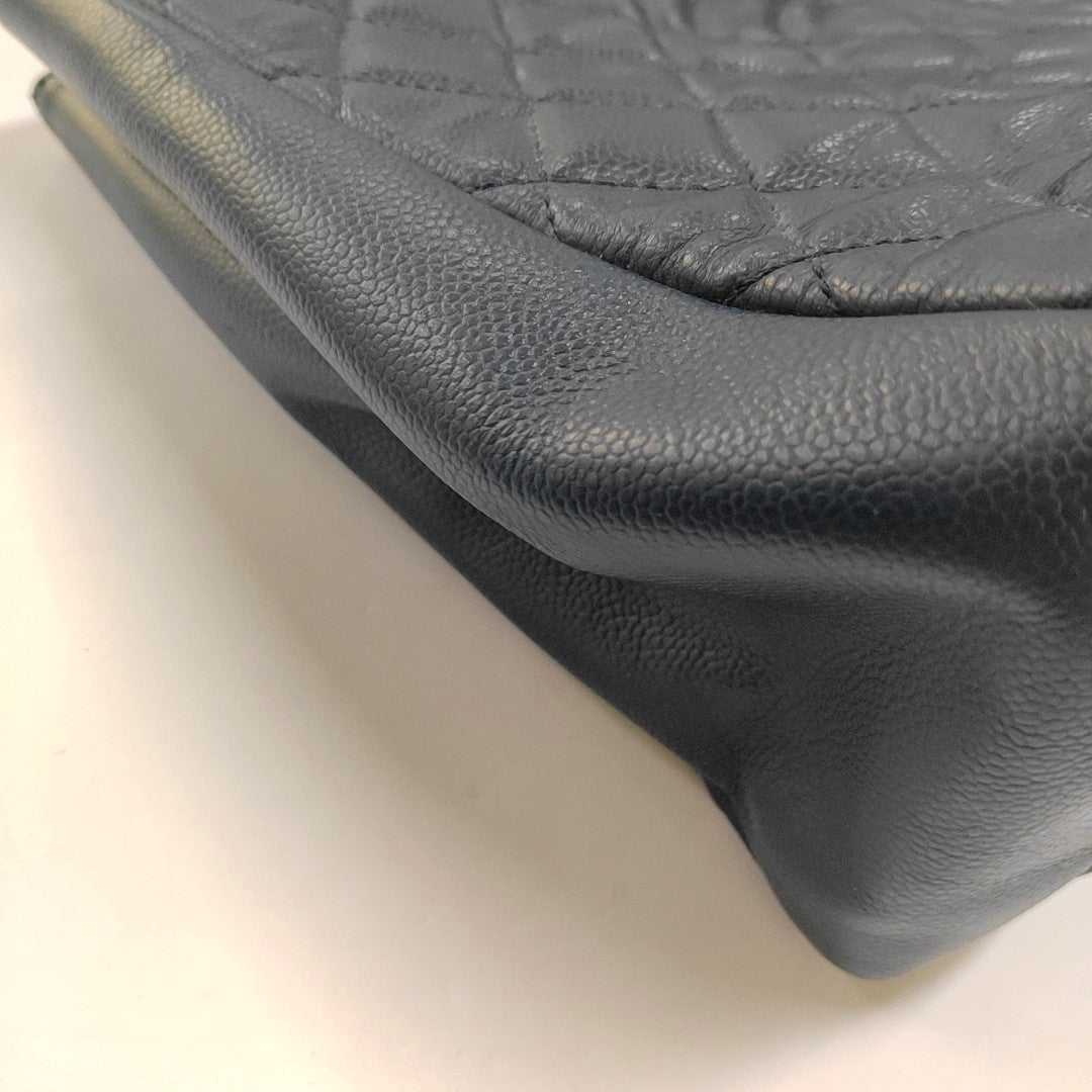 CHANEL CHANEL GST Large Blue Calfskin Quilted Matelassé Shoulder Bag Silver Hardware 17 Clasp-(SKU)-966451937