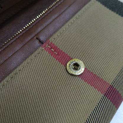 BURBERRY Brown Canvas Tartan Pattern Wallet Golden hardware-(SKU)-951700332