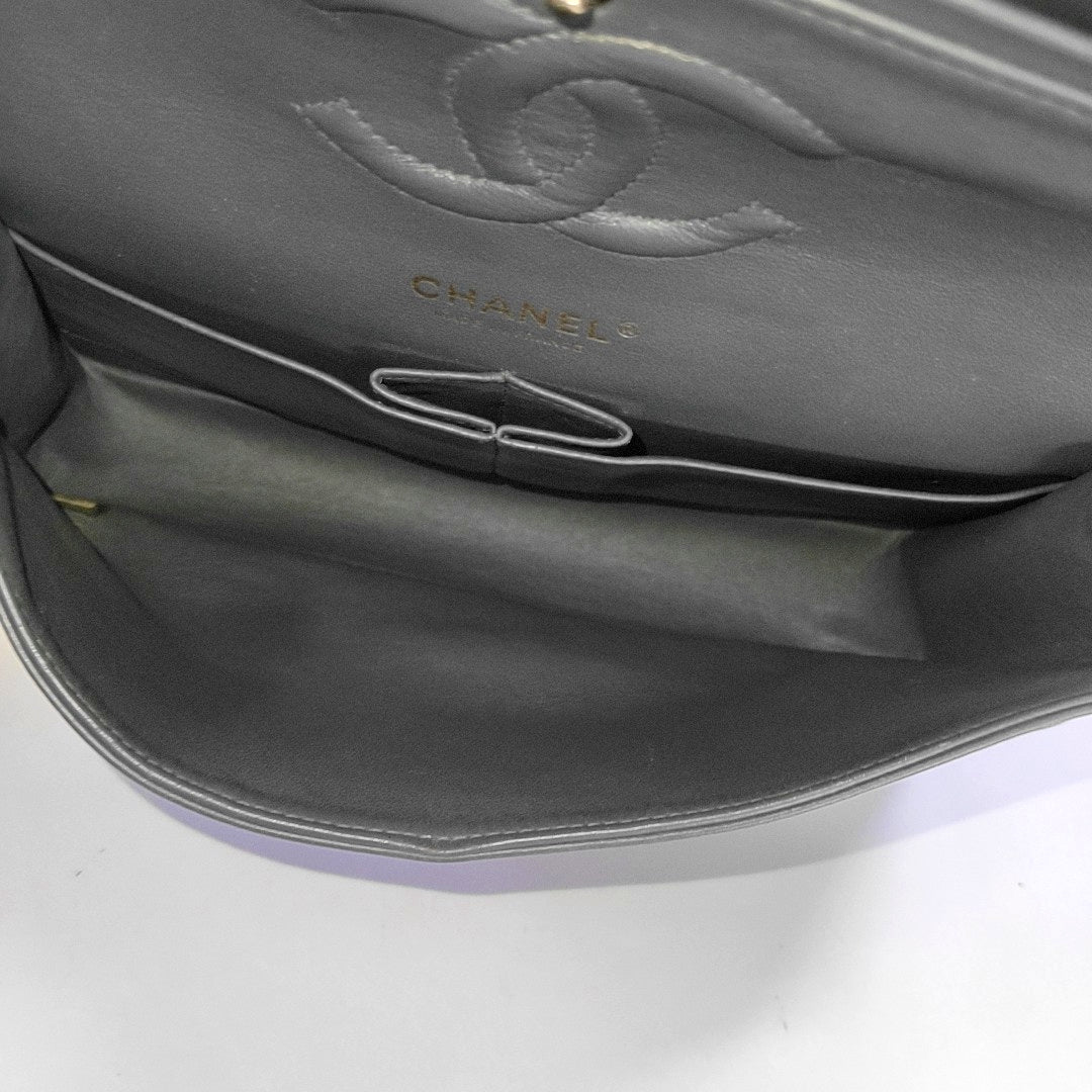 CHANEL CLASSIC FLAP Medium-sized Grey Lamb Skin Quilted Monogram Crossbody Bag Shoulder Bag 19 Clasp Golden Hardware-(SKU)-967065506