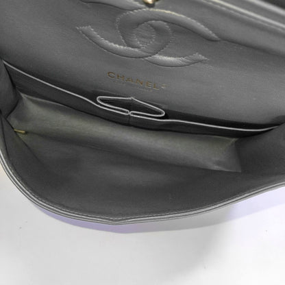 CHANEL CLASSIC FLAP Medium-sized Grey Lamb Skin Quilted Monogram Crossbody Bag Shoulder Bag 19 Clasp Golden Hardware-(SKU)-967065506