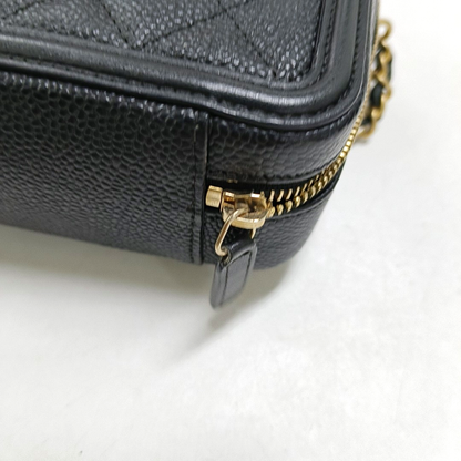 CHANEL FILIGREE black leather quilted diamond pattern crossbody bag shoulder bag gold hardware 27 opening-(SKU)-947863441