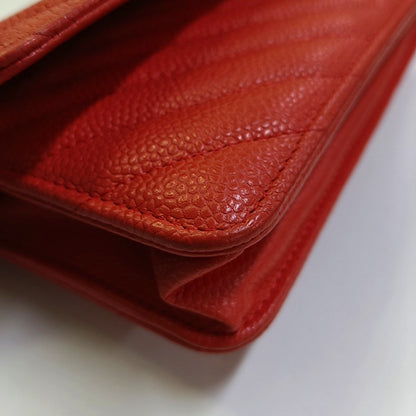 CHANEL WOC Orange Crinkle Calfskin Quilted V-Stitch Shoulder Bag Silver Hardware 26 Clasp-(SKU)-968739571