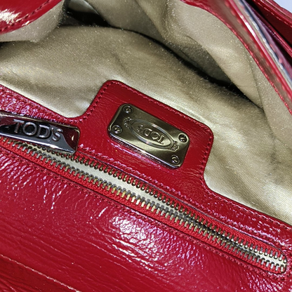 TOD'S Burgundy Patent Leather Quilted Single Shoulder Bag Ruthenium color hardware Removable shoulder strap-(SKU)-931990253
