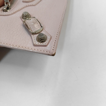BALENCIAGA Classic City Light Pink Lamb Leather Stud Biker Wallet Silver Hardware-(SKU)-954228884
