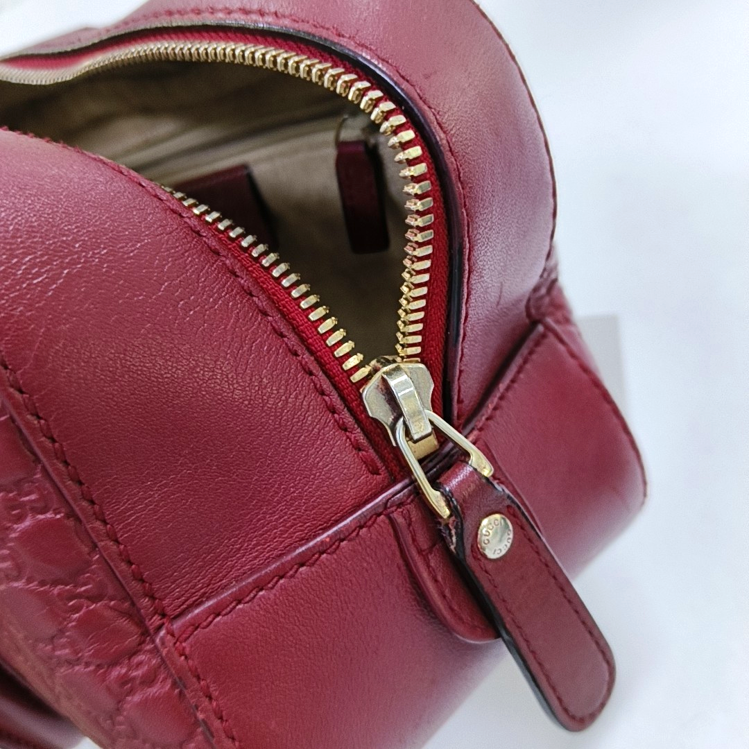 GUCCI Ligne Shima Red Calfskin Monogram Embossed Handbag Single Shoulder Bag Crossbody Bag Golden Silver Hardware-(SKU)-949440048