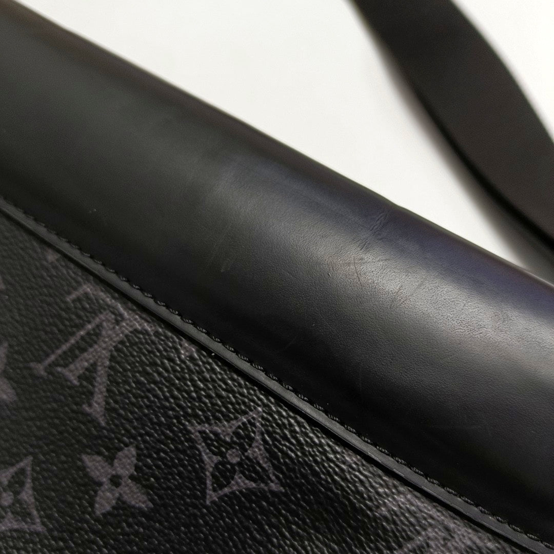 LOUIS VUITTON VOYAGER Small Black Coated Canvas Monogram Messenger Bag Crossbody Shoulder Bag Silver Hardware-(SKU)-971314881