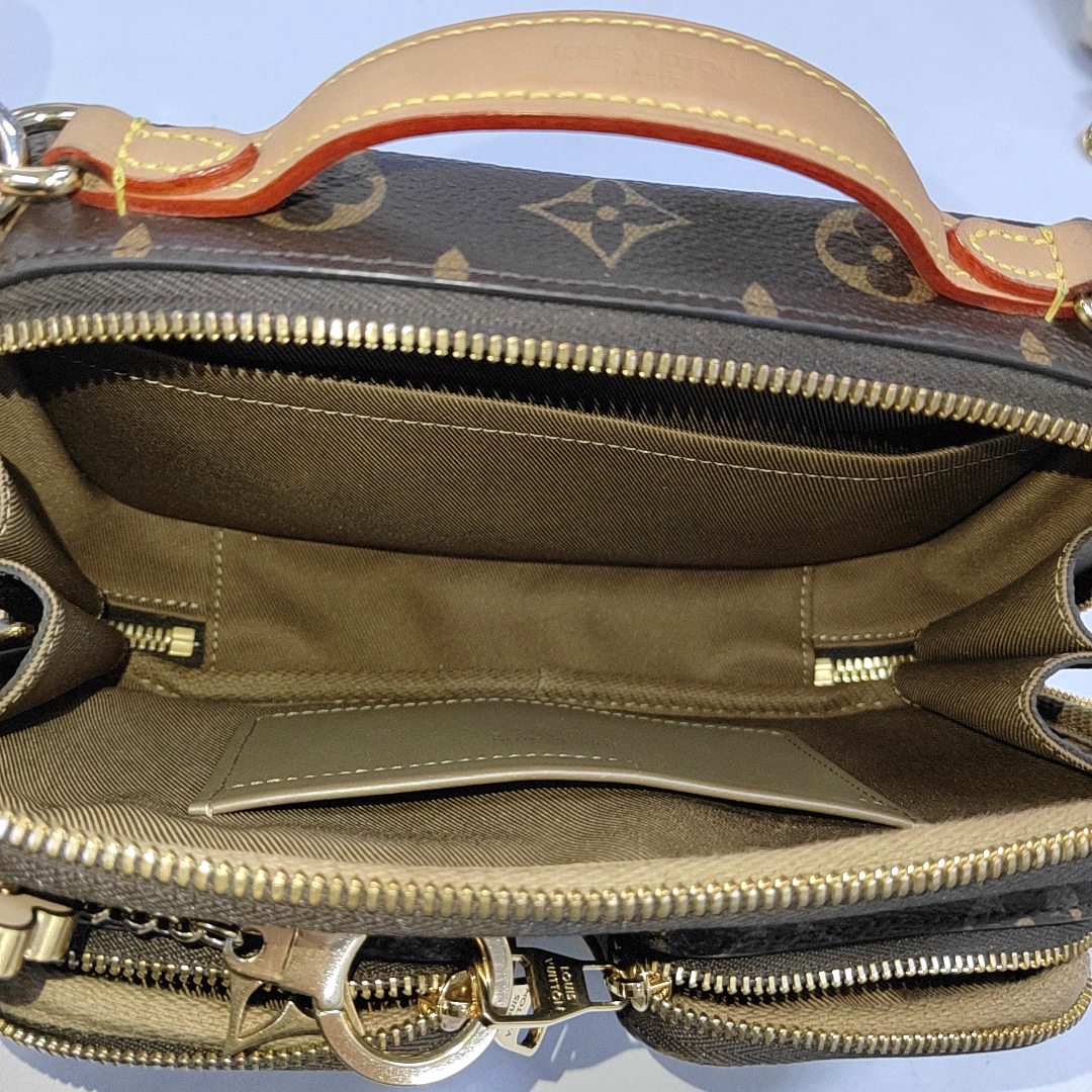 LOUIS VUITTON UTILITY Brown Coated Canvas Monogram Camera Bag Shoulder Bag Tote Bag Gold Hardware Removable Strap-(SKU)-950345496