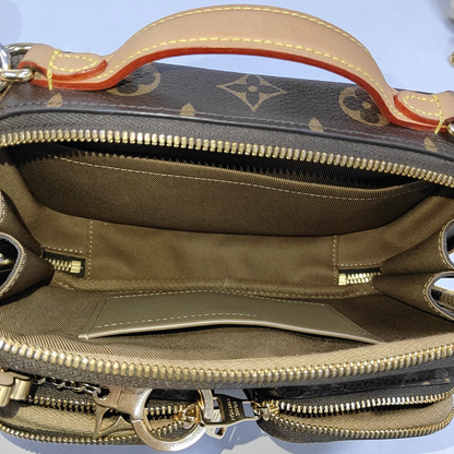 LOUIS VUITTON UTILITY Brown Coated Canvas Monogram Camera Bag Shoulder Bag Tote Bag Gold Hardware Removable Strap-(SKU)-950345496