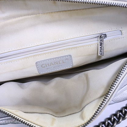 CHANEL CLASSIC FLAP Silver Calfskin Quilted Shoulder Bag with Palladium Hardware, 22 compartments-(SKU)-946659877