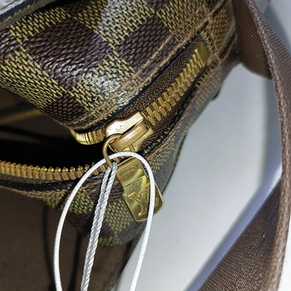 LOUIS VUITTON NAVIGLIO Brown Coated Canvas Checkered Single Shoulder Bag Crossbody Gold Brown Hardware-(SKU)-956274332