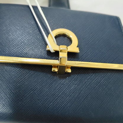 FERRAGAMO Gancio Blue Cowhide Embossed Wallet Golden hardware-(SKU)-942092441