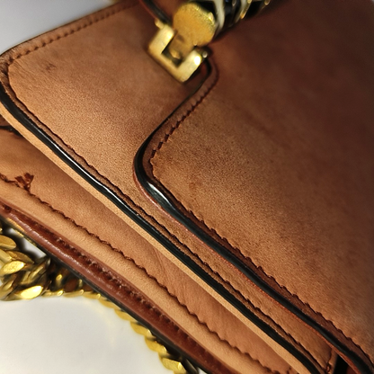 GUCCI Brick Red Cowhide Crossbody Bag Golden hardware Removable shoulder strap-(SKU)-935412398