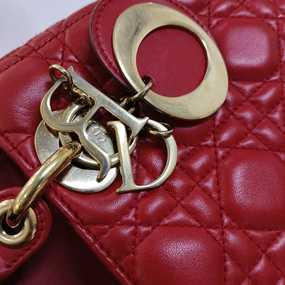 DIOR Lady Dior Small Red Lambskin Quilted Cannage Diagonal Shoulder Bag with Detachable Strap-(SKU)-965676680