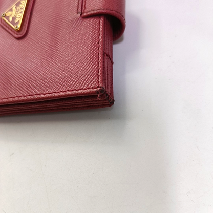 PRADA Bauletto Saffiano Red cowhide logo crosshatch card case Golden hardware-(SKU)-945254462